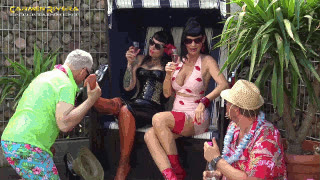 Lady Vampira - Carmen Rivera &amp; Lady Vampira are celebrating a pool party with their slaves in the Femdom Empire Part 1