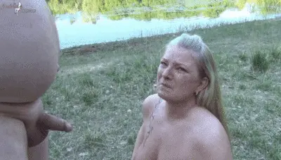 RosellaExtrem - Public scandal at the lake! Of 25 men, piss and sperm swallowed!