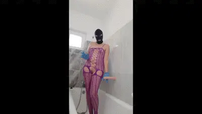 Toiletslaveanddommes - Dirtywife purple fishnets dildo riding and kaviar