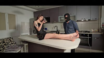 Toiletslaveanddommes - Goddess Ellyah and Faith - foot licking with chastity ON - side view