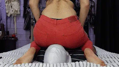 Dirty Priest hardcore domination - Emptying his balls while sitting on his face in red jeans