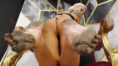 Boss Girls Productions - Mistress Roxana - feet covered in dirt and sand